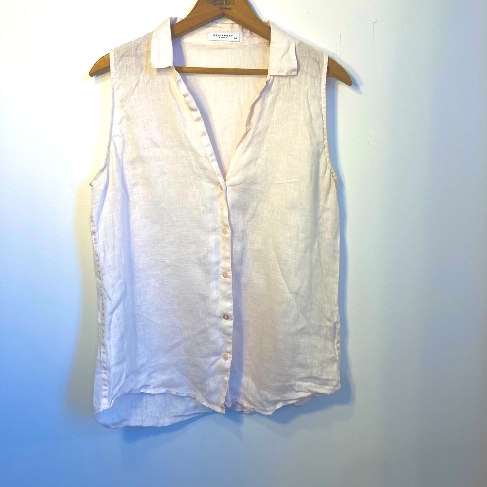 Equipment Femme Linen White/Pink Top